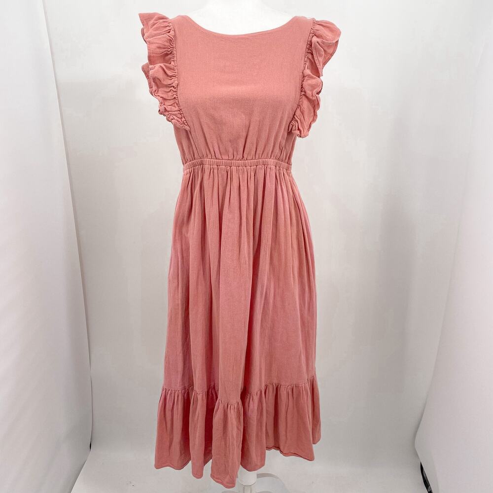 ba&sh Voyce Pink Cotton Ruffles Midi Dress Size Large - Picture 6 of 16